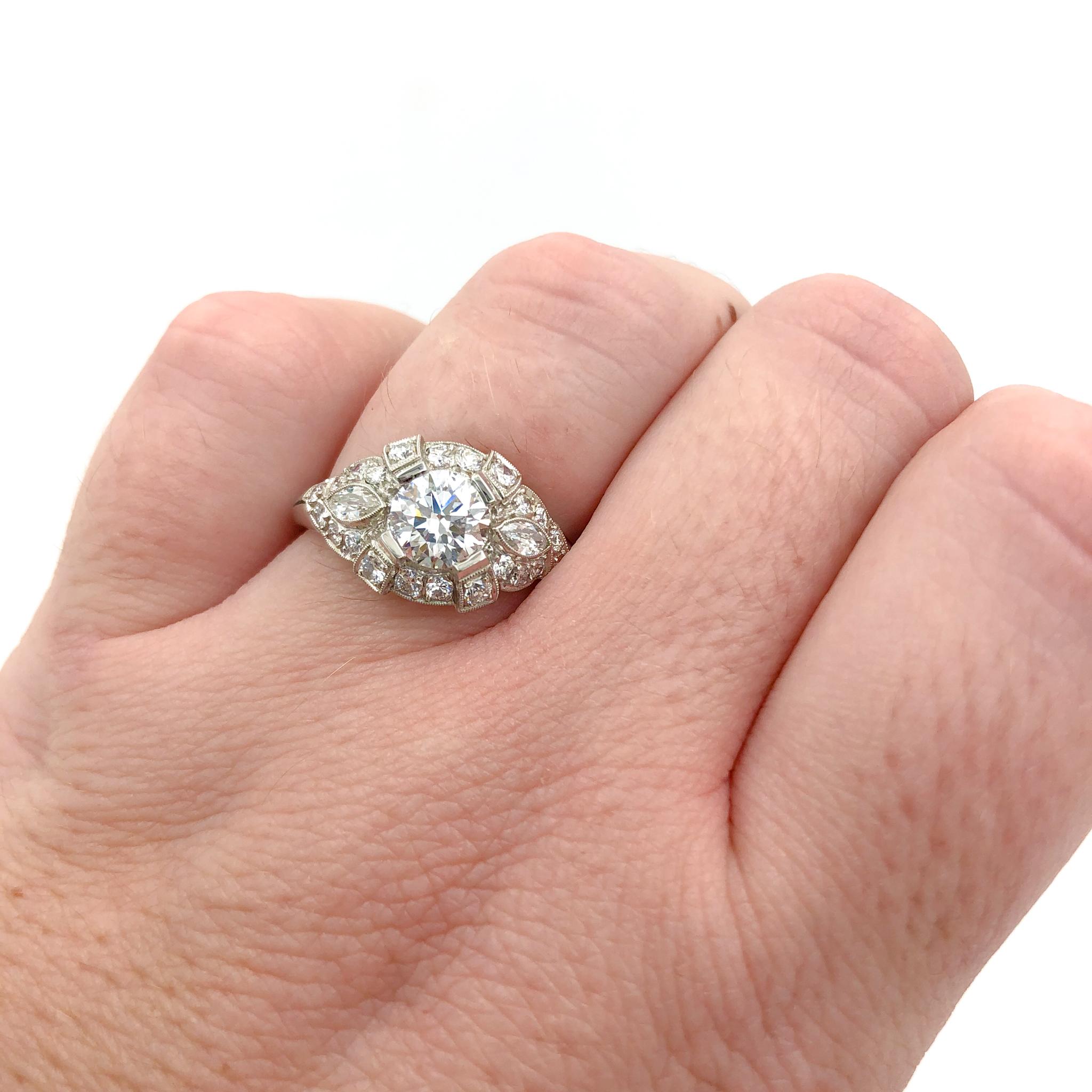 Art Deco Style GIA 1.27 Carat Diamond Platinum Ring 7