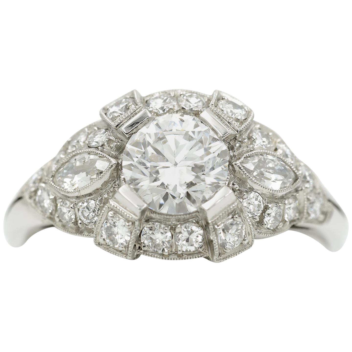 Art Deco Style GIA 1.27 Carat Diamond Platinum Ring