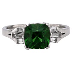 Art Deco style GIA 1.63 carat green tourmaline diamond platinum ring