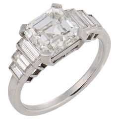 Anillo de compromiso de platino con un diamante de 3,00 quilates de la GIA, talla Asscher, estilo Art Déco