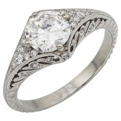 Bague de fiançailles en platine avec un diamant de 0,80 carat GIA de style Art Déco