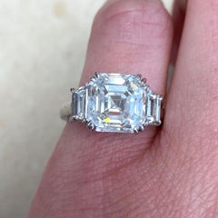 Art Deco Style GIA Certified 5.28 Carat Asscher Cut Big Diamond Three-Stone Ring