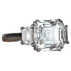 Art Deco Style GIA Certified 5.28 Carat Asscher Cut Big Diamond Three-Stone Ring