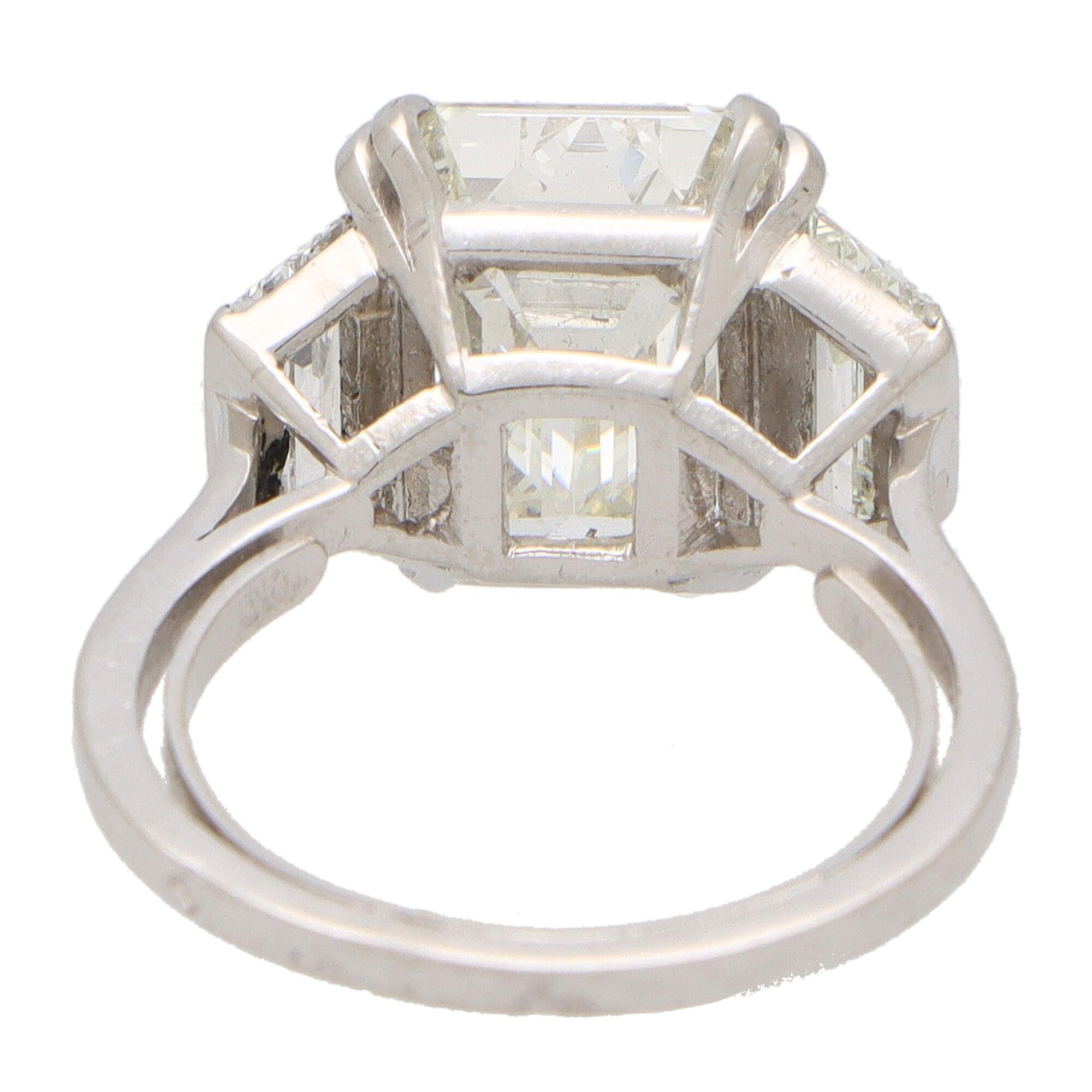 Art Deco Style GIA Certified Emerald Cut Diamond Ring Set in Platinum For Sale 2