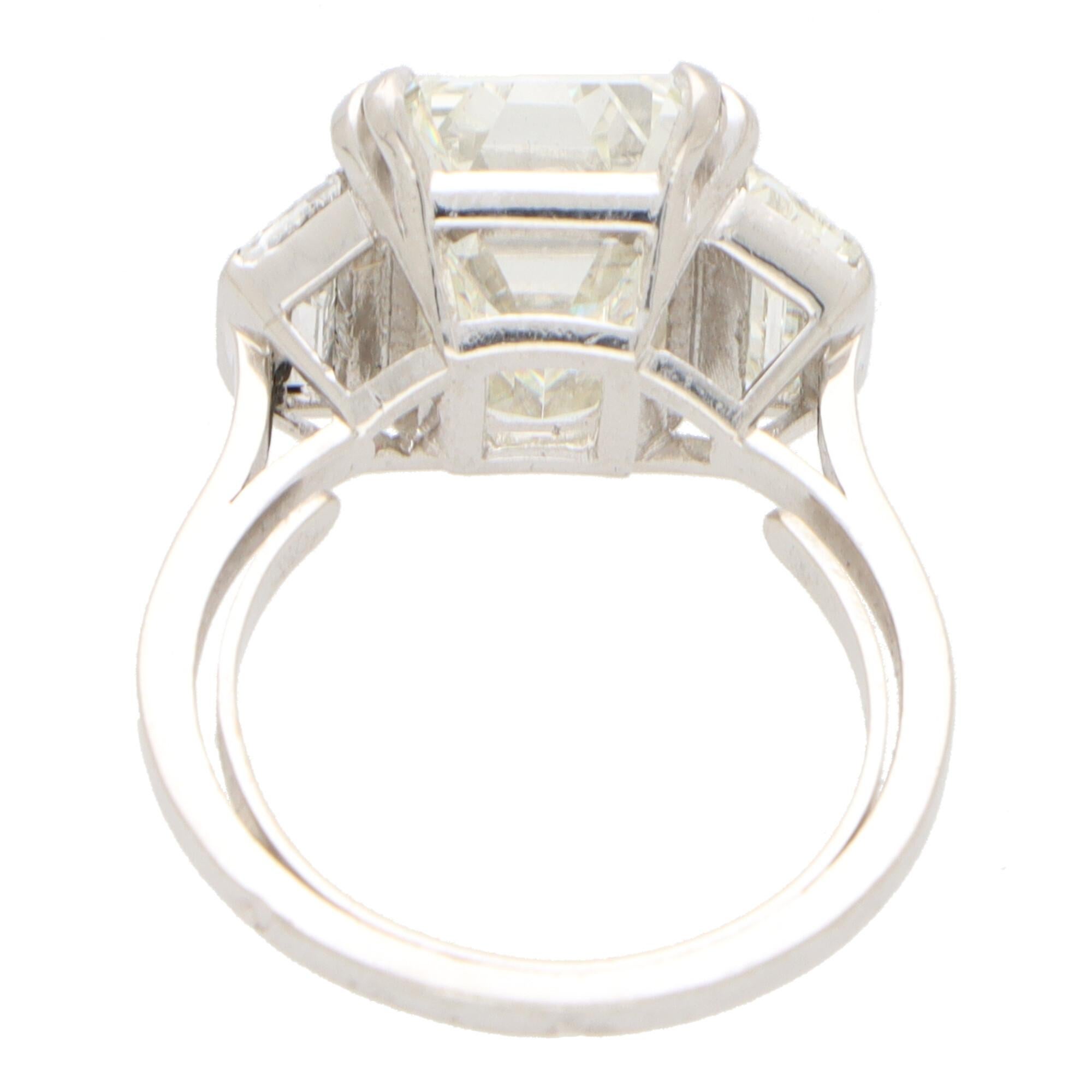 Art Deco Style GIA Certified Emerald Cut Diamond Ring Set in Platinum For Sale 3