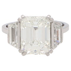 Art Deco Style GIA Certified Emerald Cut Diamond Ring Set in Platinum