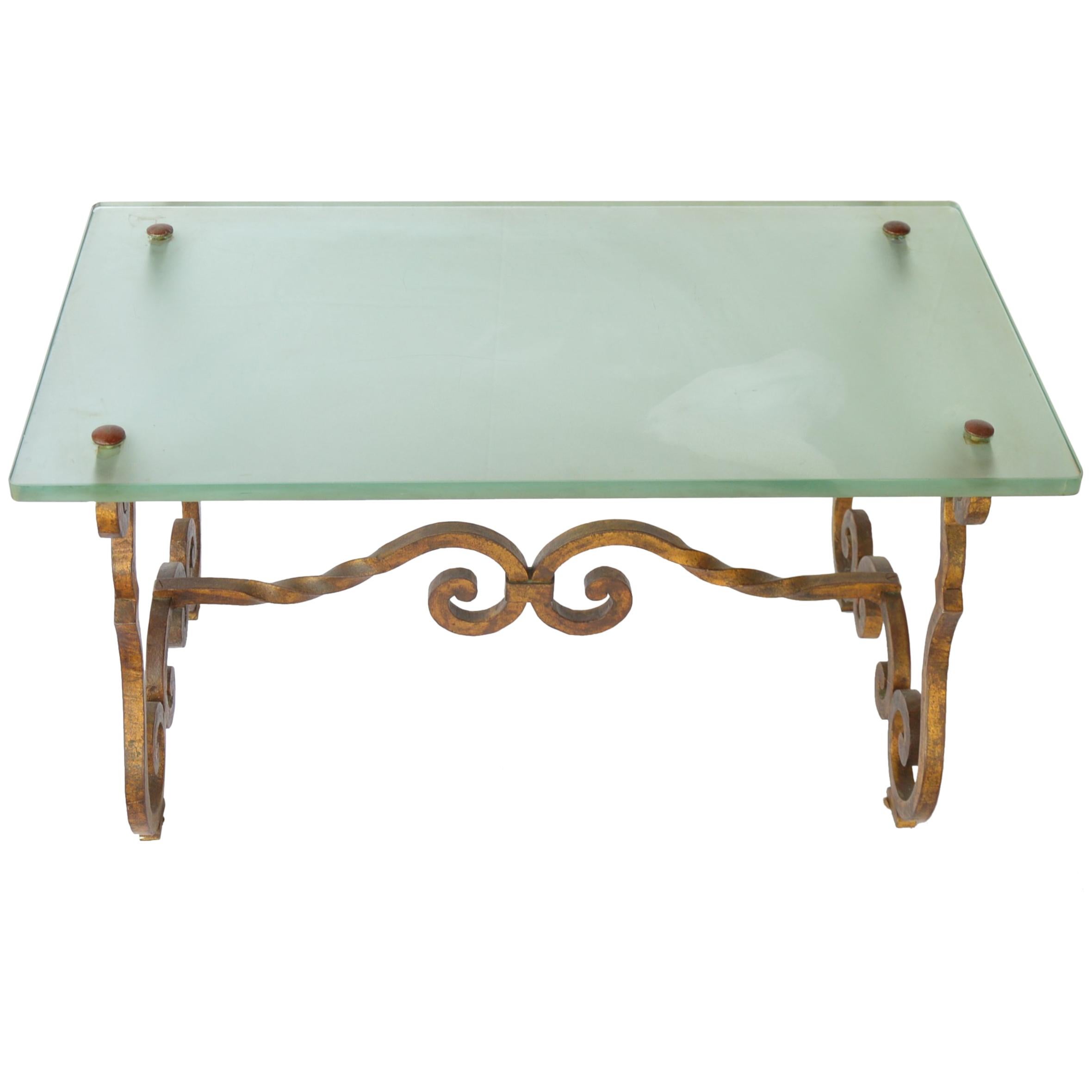 Art Deco Style Gilt Bronze Coffee Table with Glass Desktop For Sale