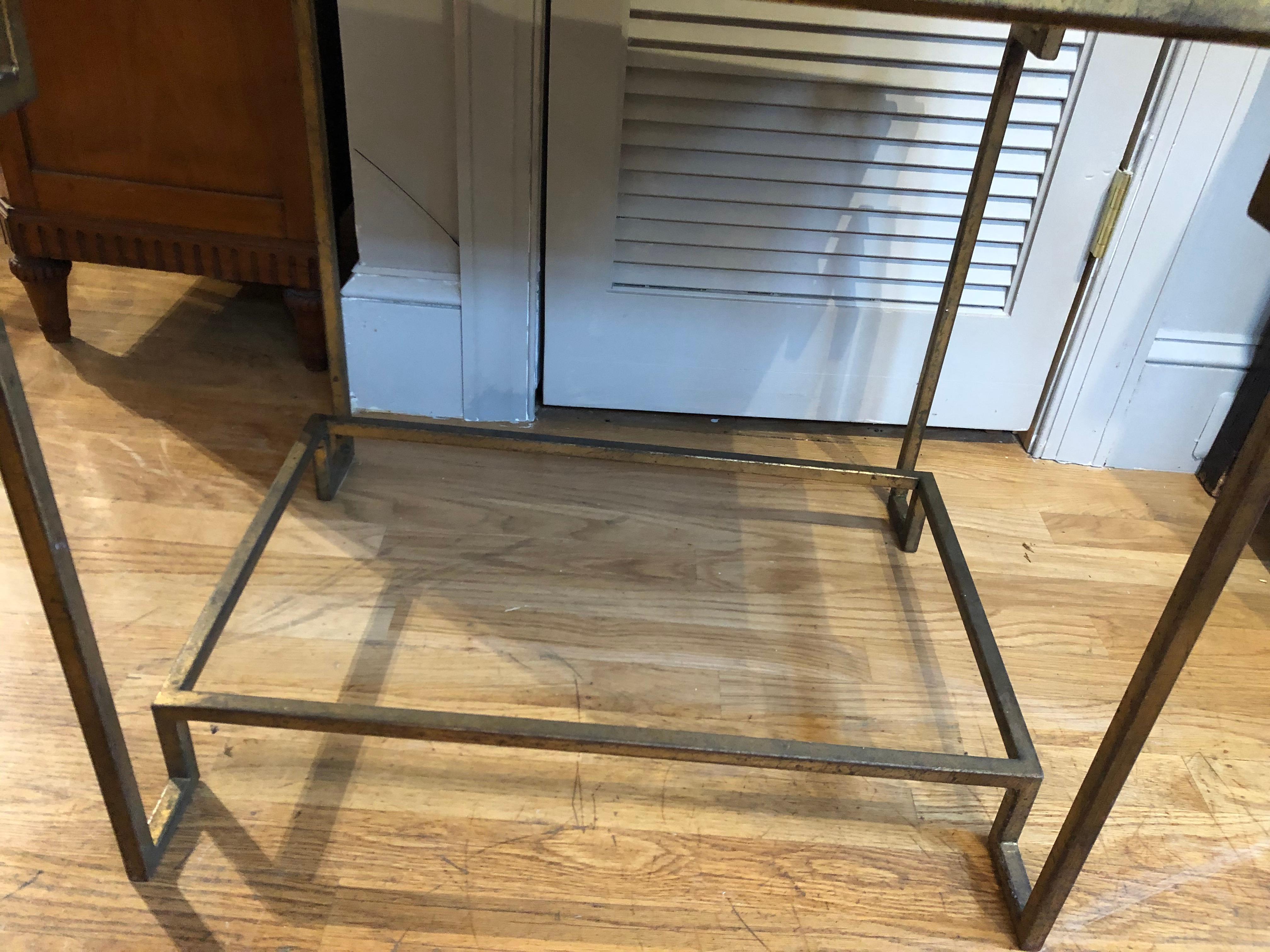 Custom Designed Art Deco Style Gold Gilt Metal Fossilized Limestone Side Table In New Condition For Sale In Middleburg, VA