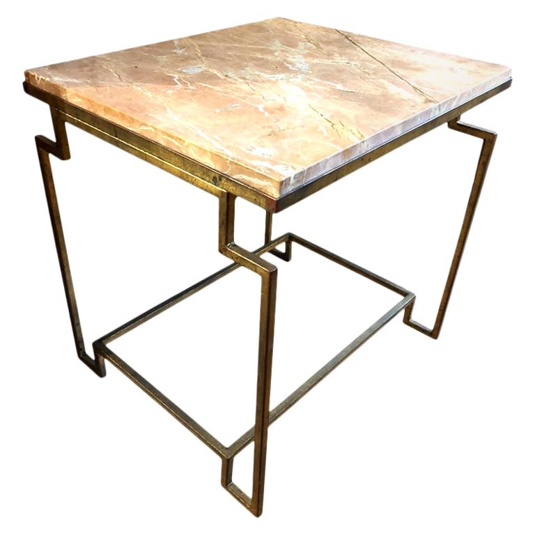 Art Deco Style Gilt Metal and Fossilized Limestone Side Table