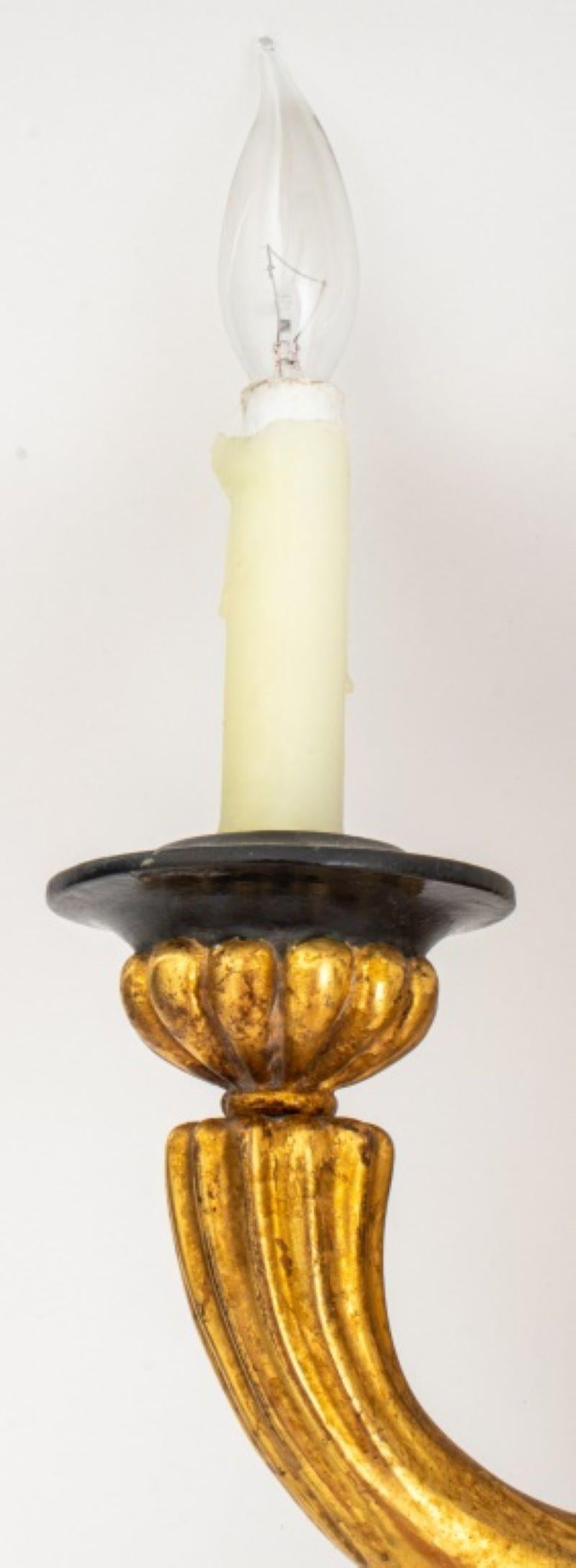 Art Deco Style Giltwood Two Light Sconces For Sale 1