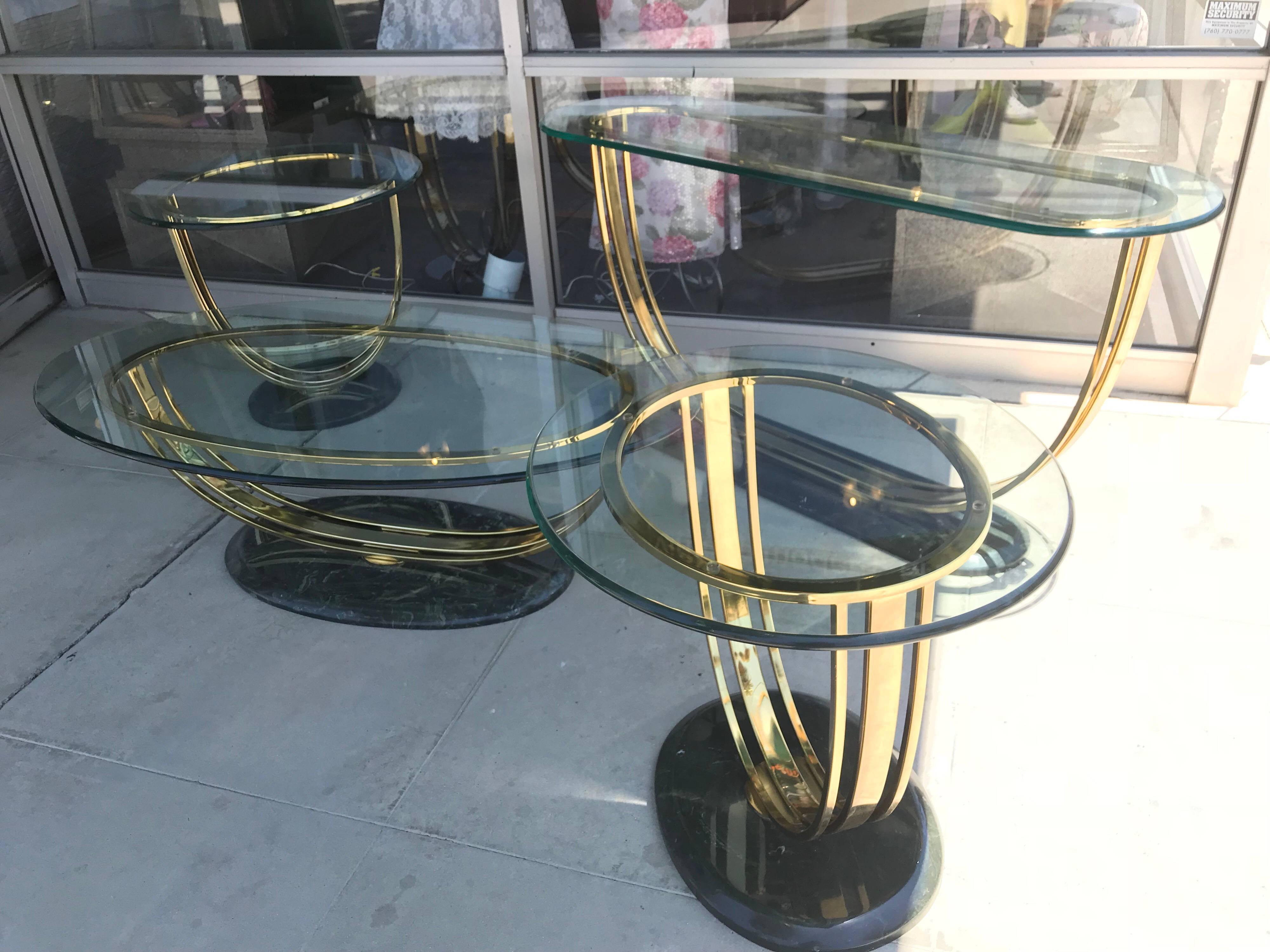Late 20th Century Art Deco Style Glass and Brass Console Table