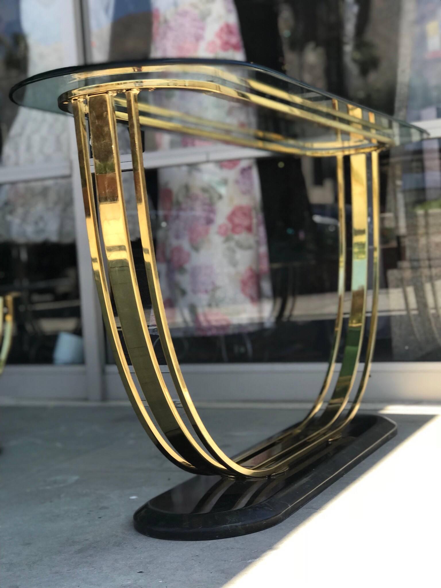 Art Deco Style Glass and Brass Console Table 2