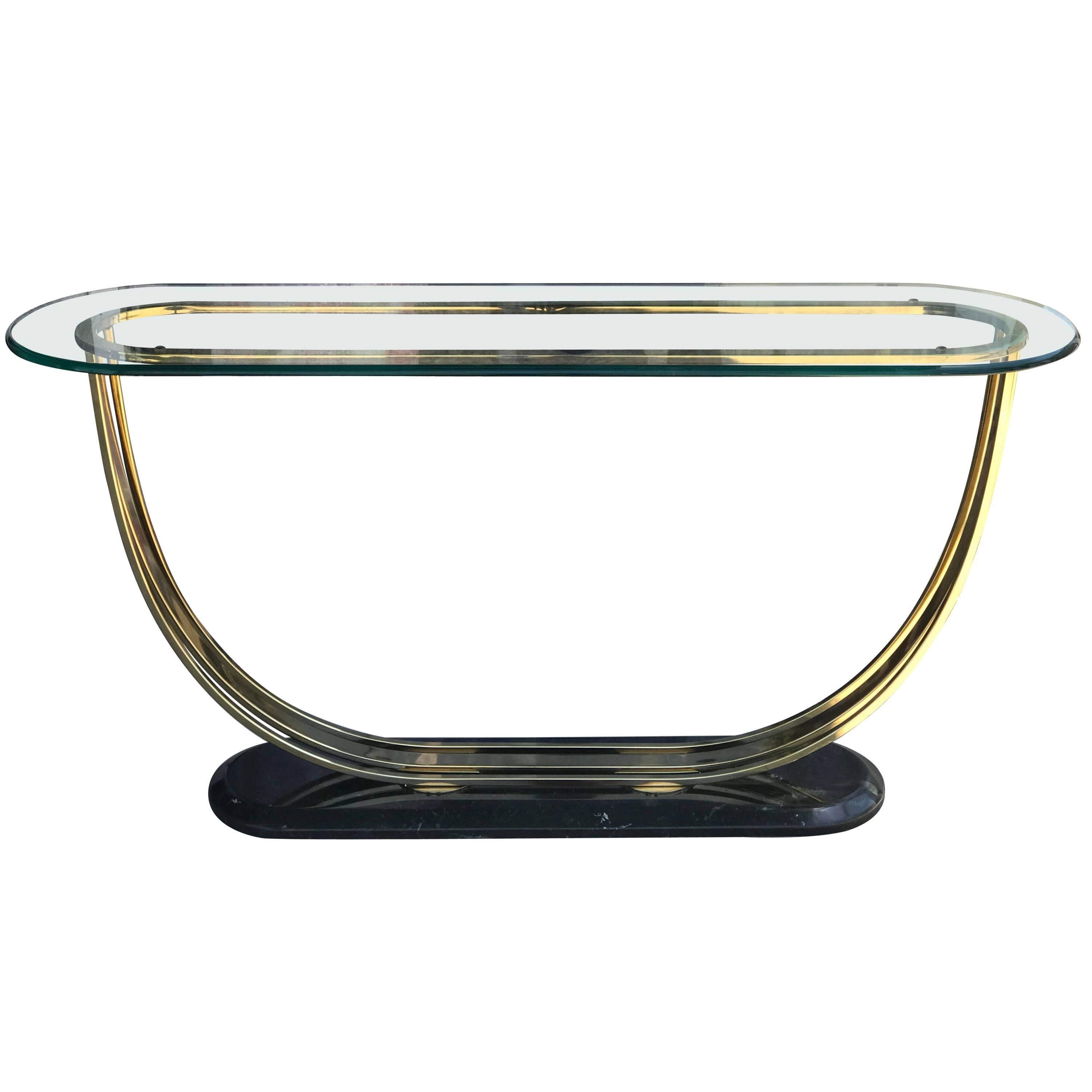 Art Deco Style Glass and Brass Console Table
