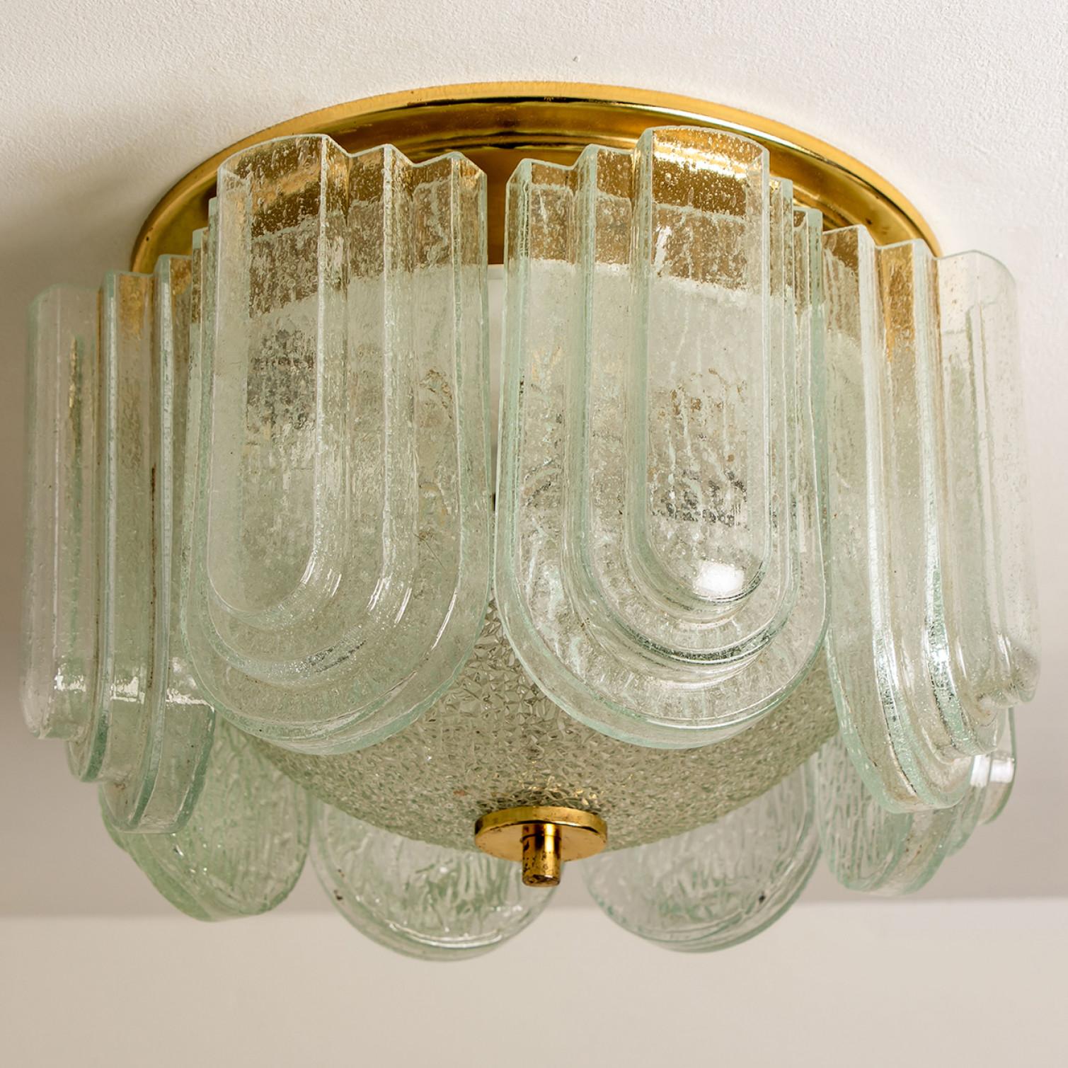 Art Deco Style Glass and Brass Flush mount by Doria Leuchten, 1960s For Sale 4