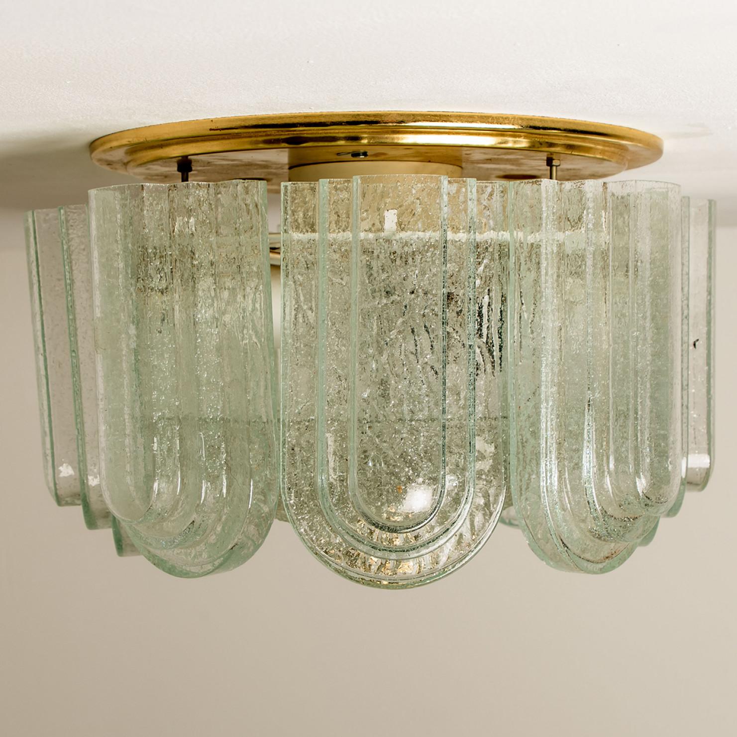 Art Deco Style Glass and Brass Flush mount by Doria Leuchten, 1960s For Sale 6