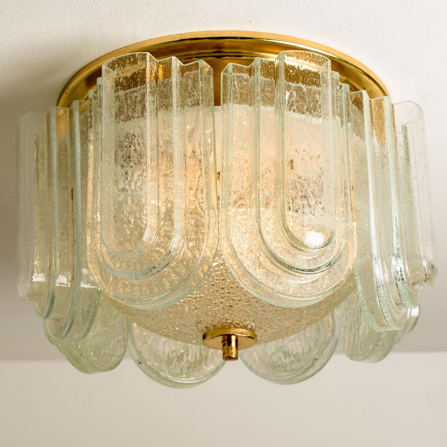 Art Deco Style Glass and Brass Flush mount by Doria Leuchten, 1960s For Sale 7