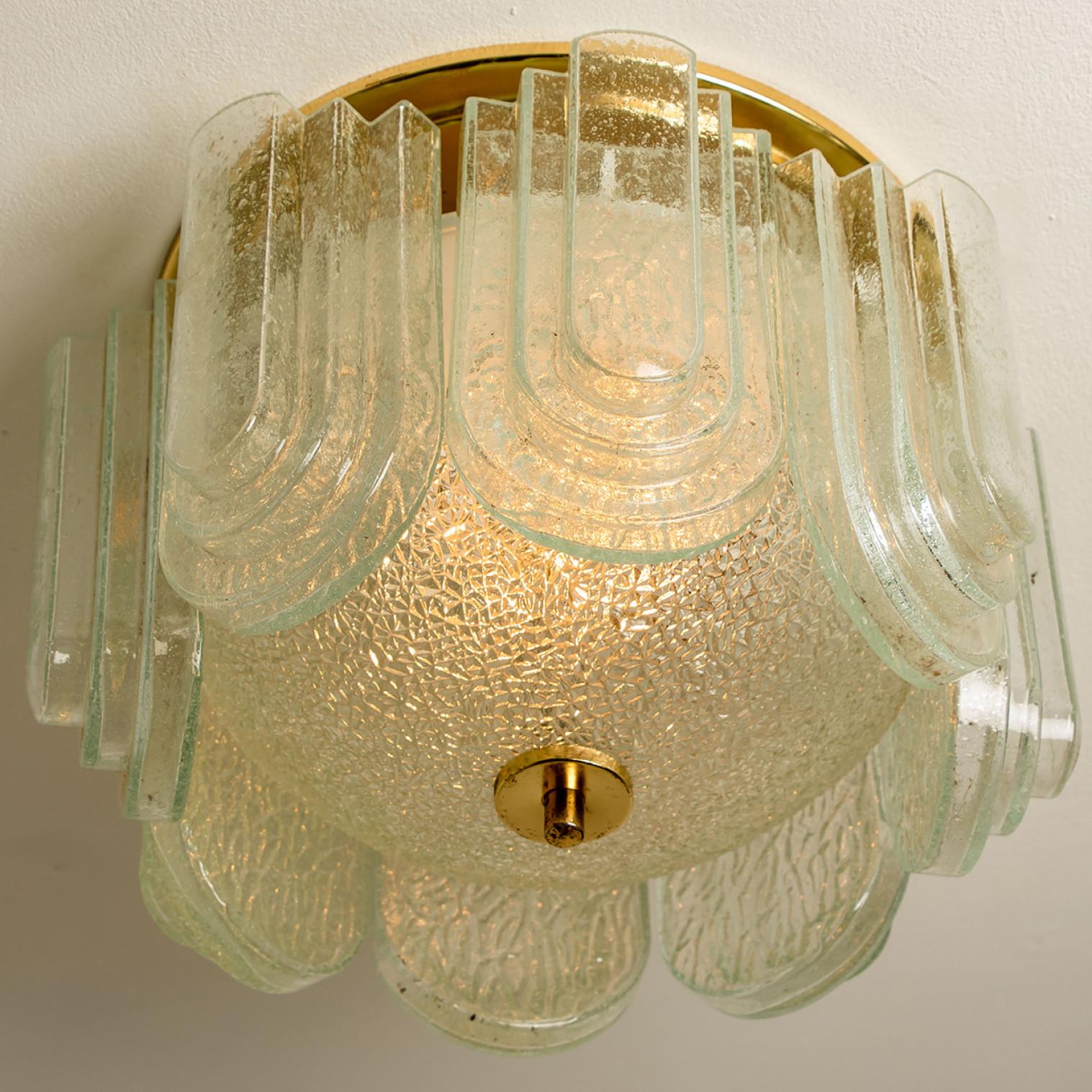 Art Deco Style Glass and Brass Flush mount by Doria Leuchten, 1960s 8