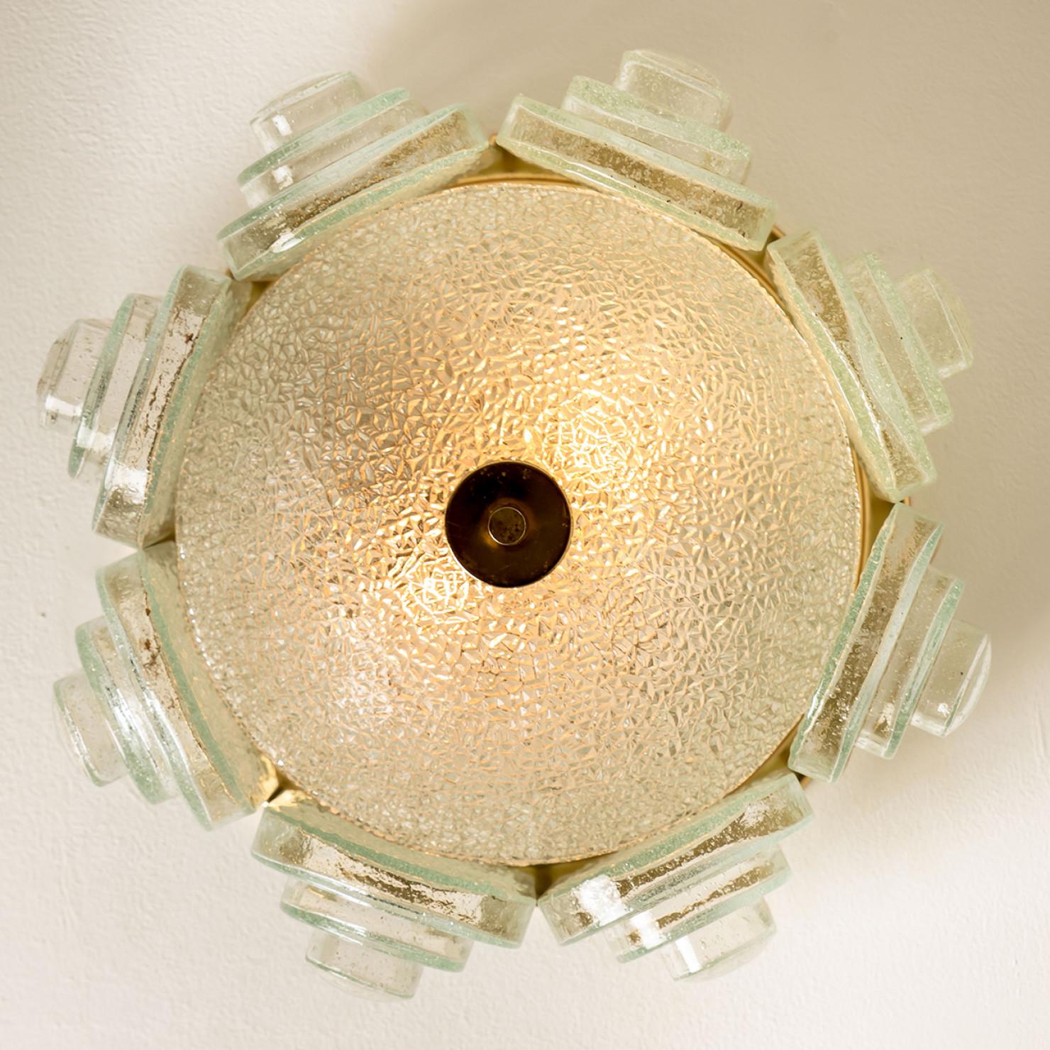 Art Deco Style Glass and Brass Flush mount by Doria Leuchten, 1960s For Sale 9