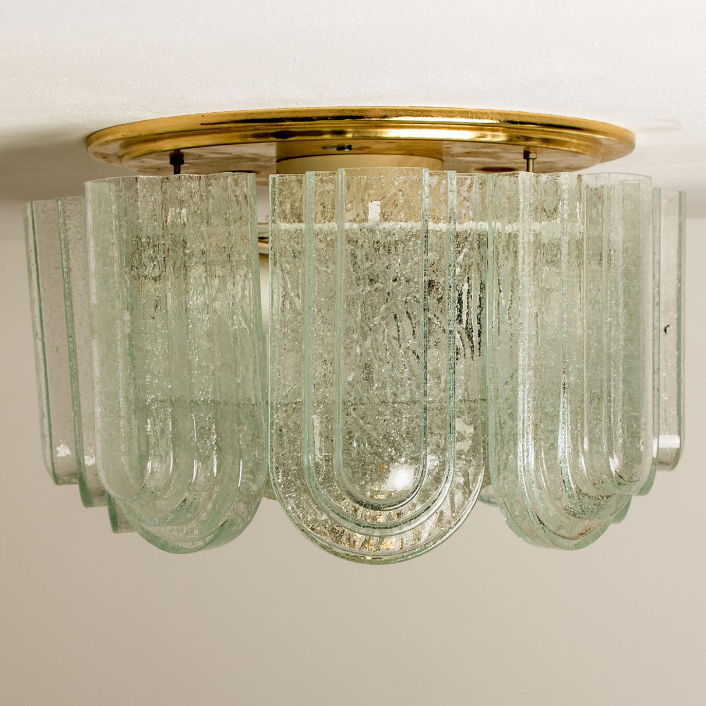 German Art Deco Style Glass and Brass Flush mount by Doria Leuchten, 1960s