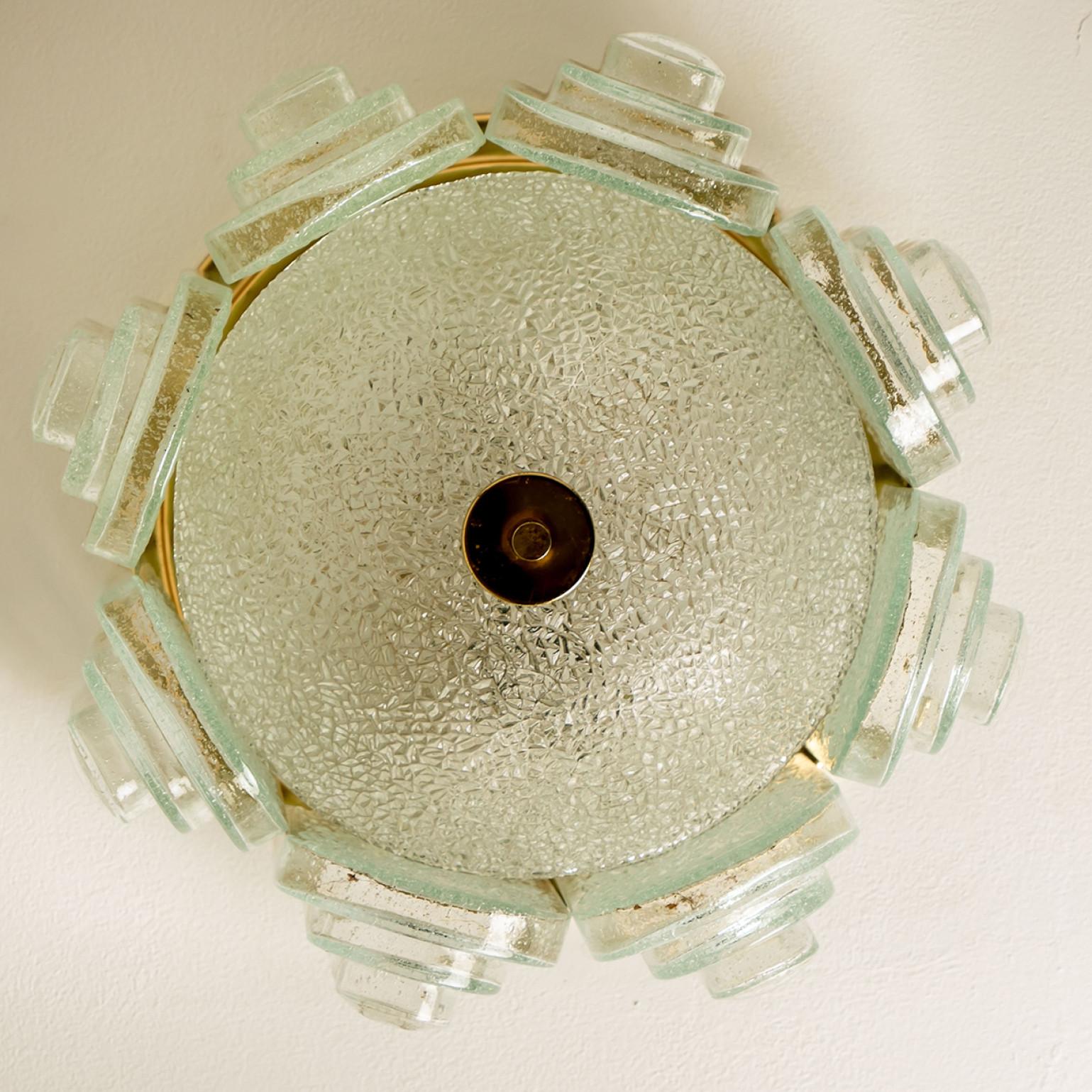 Art Deco Style Glass and Brass Flush mount by Doria Leuchten, 1960s In Good Condition In Rijssen, NL