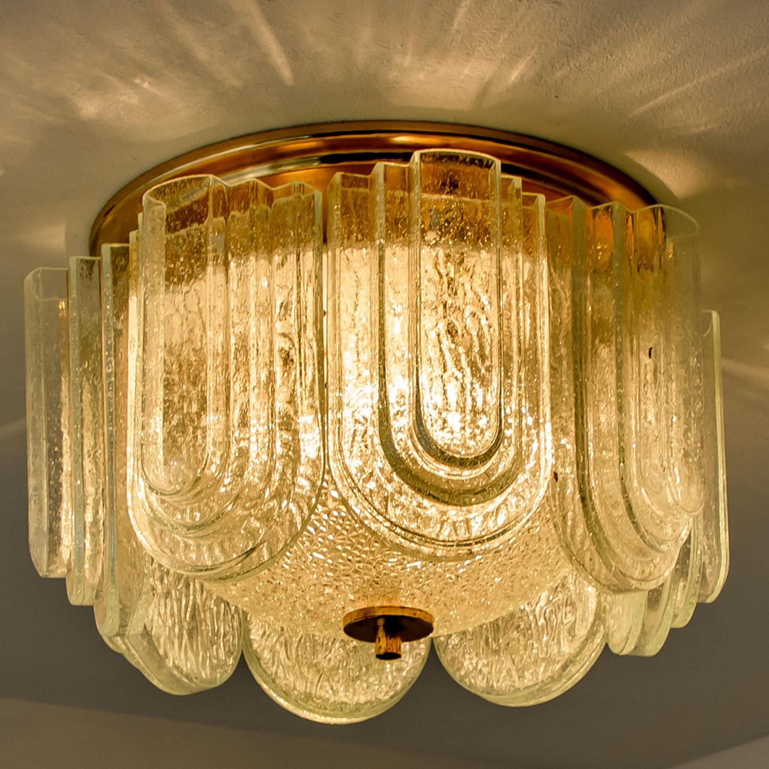 Mid-20th Century Art Deco Style Glass and Brass Flush mount by Doria Leuchten, 1960s For Sale