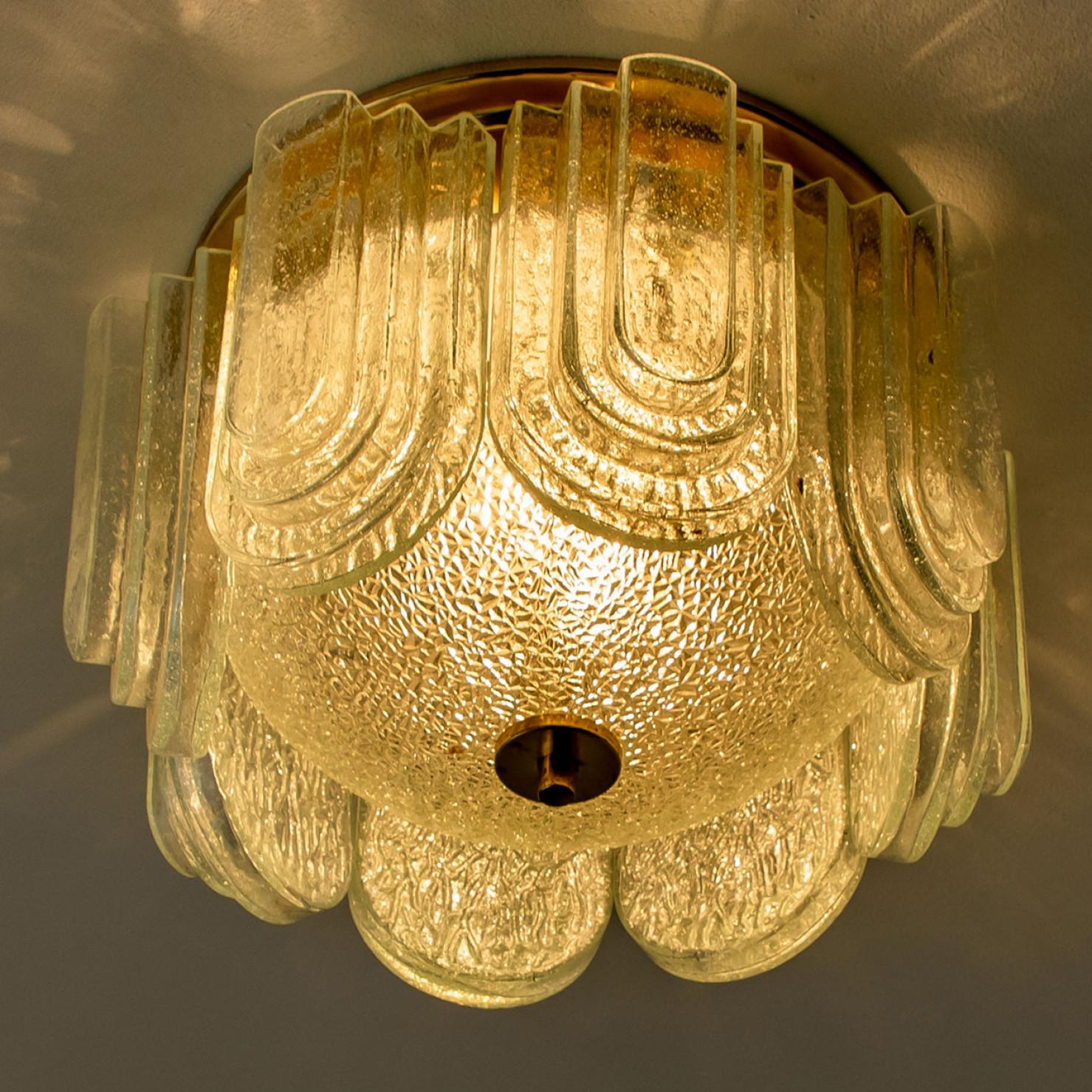 Art Deco Style Glass and Brass Flush mount by Doria Leuchten, 1960s For Sale 1
