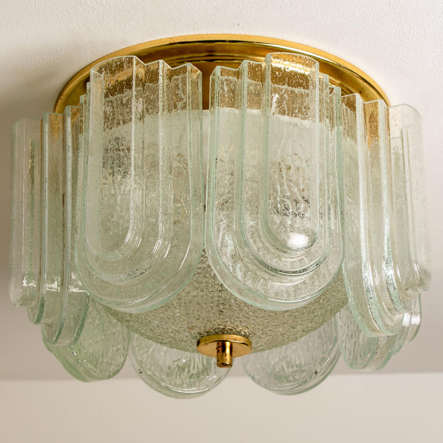 Art Deco Style Glass and Brass Flush mount by Doria Leuchten, 1960s 2