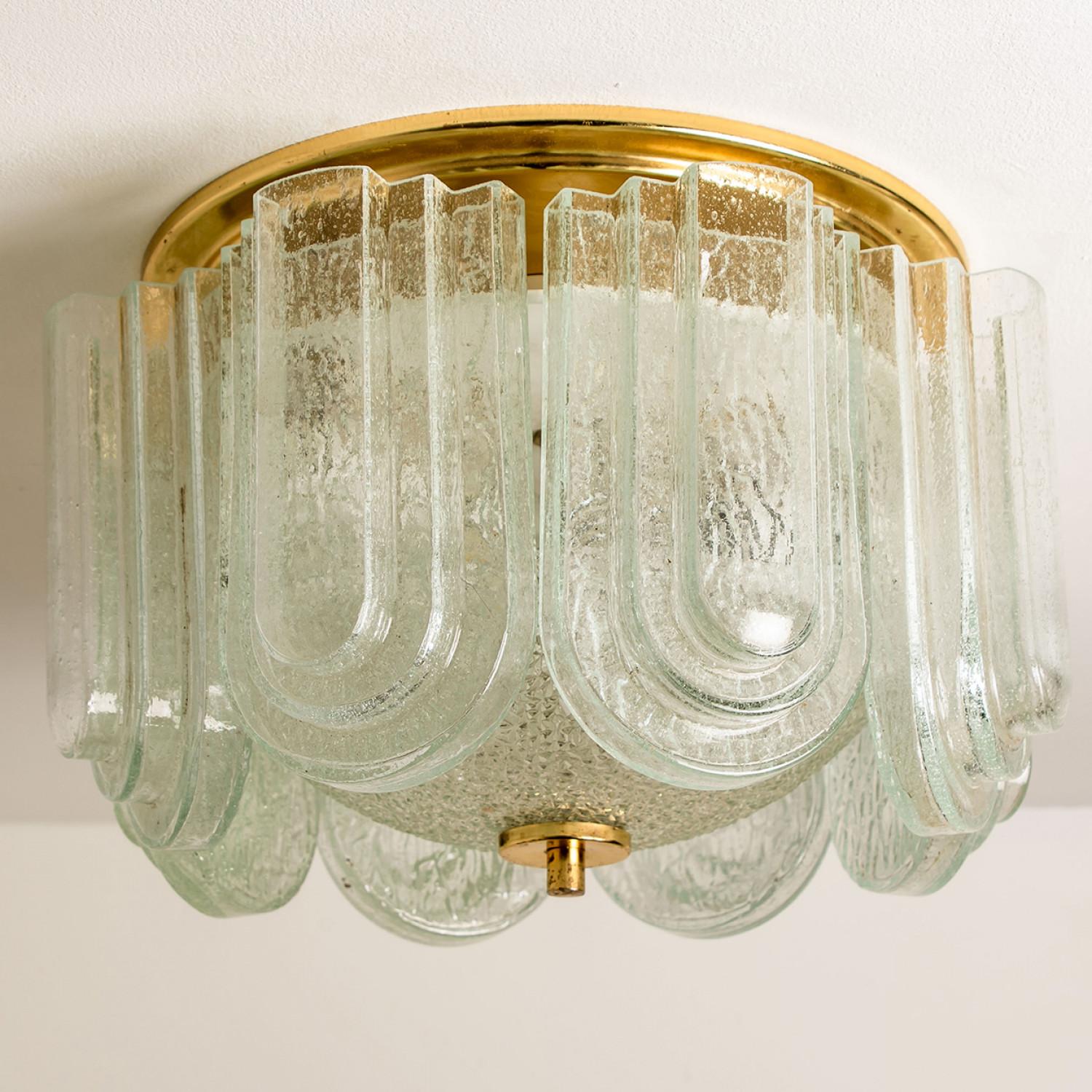 Art Deco Style Glass and Brass Flush mount by Doria Leuchten, 1960s For Sale 3