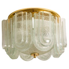 Art Deco Style Glass and Brass Flush Mount by Doria Leuchten, 1960s