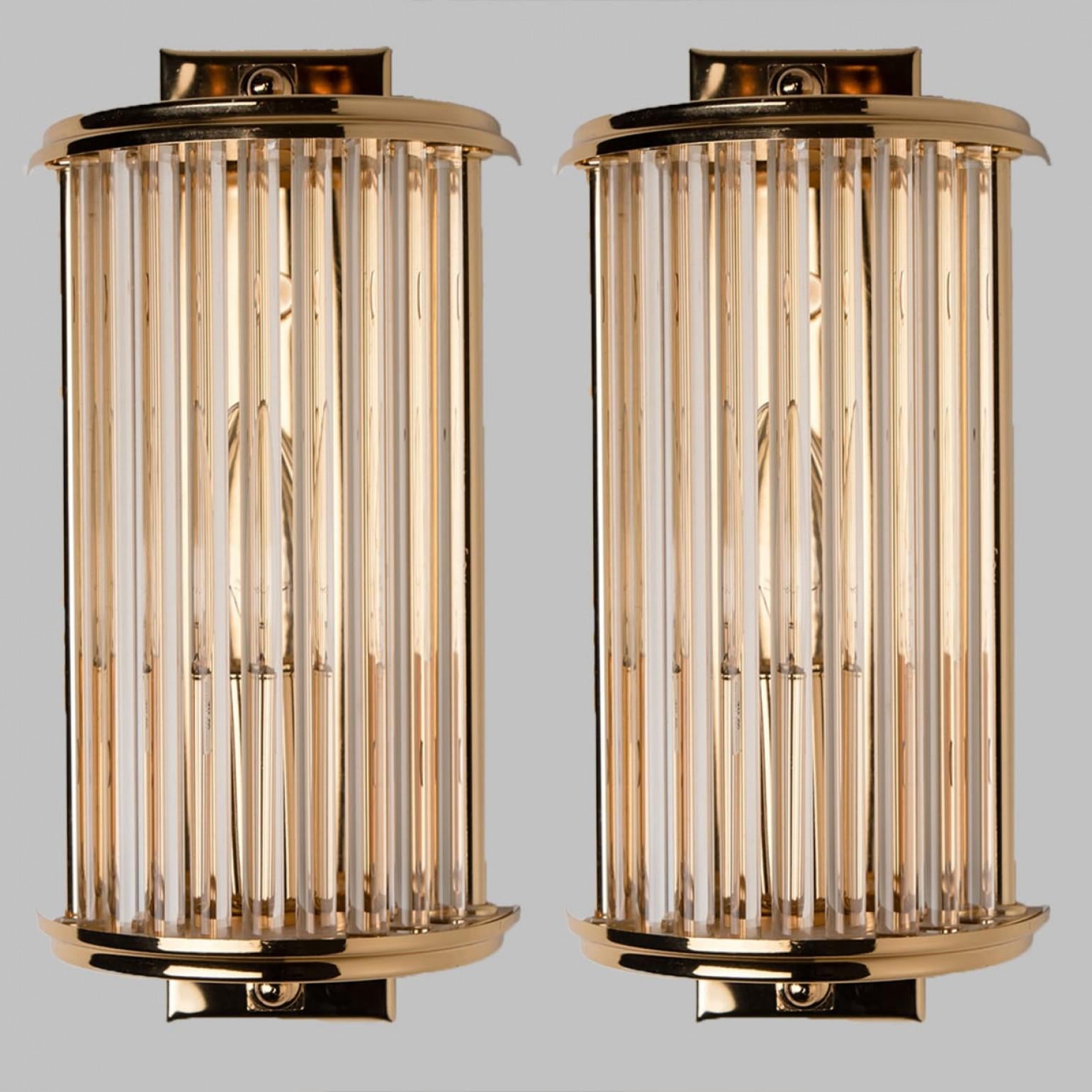 Art Deco Style Glass and Brass Wall lights, Italy 1970 For Sale 6