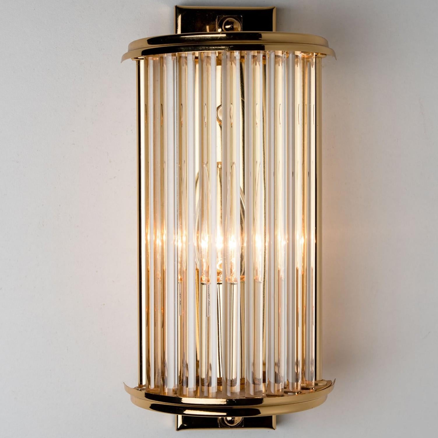 Italian Art Deco Style Glass and Brass Wall lights, Italy 1970 For Sale