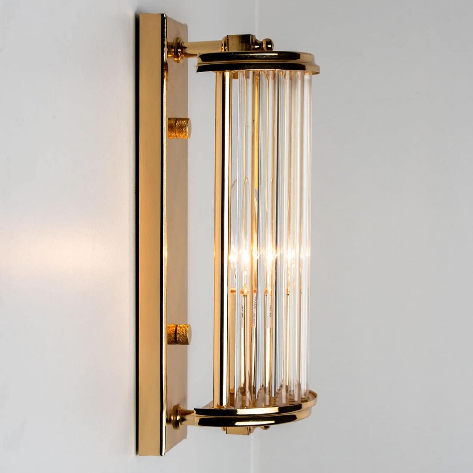 Other Art Deco Style Glass and Brass Wall lights, Italy 1970 For Sale