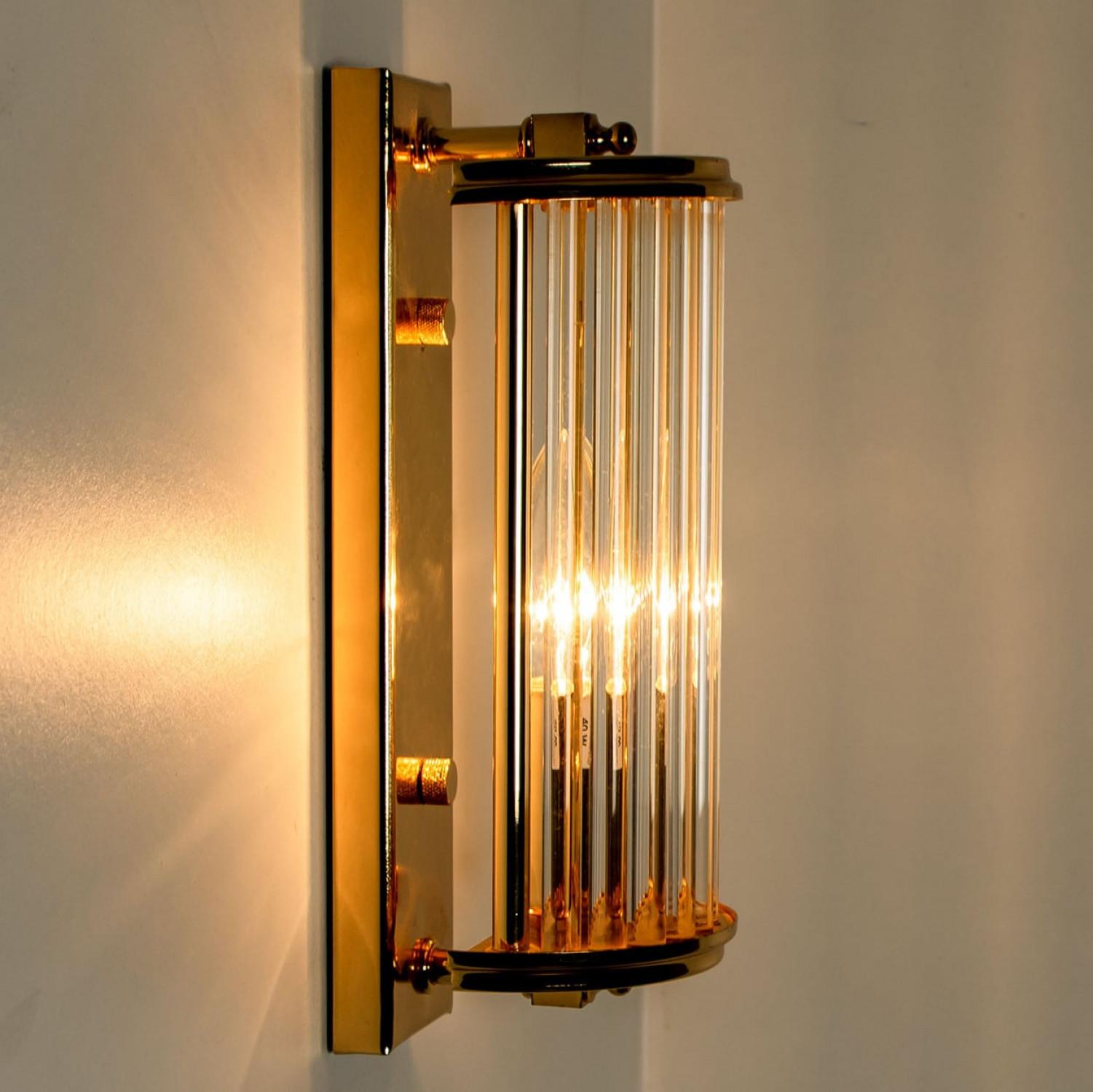 20th Century Art Deco Style Glass and Brass Wall lights, Italy 1970 For Sale