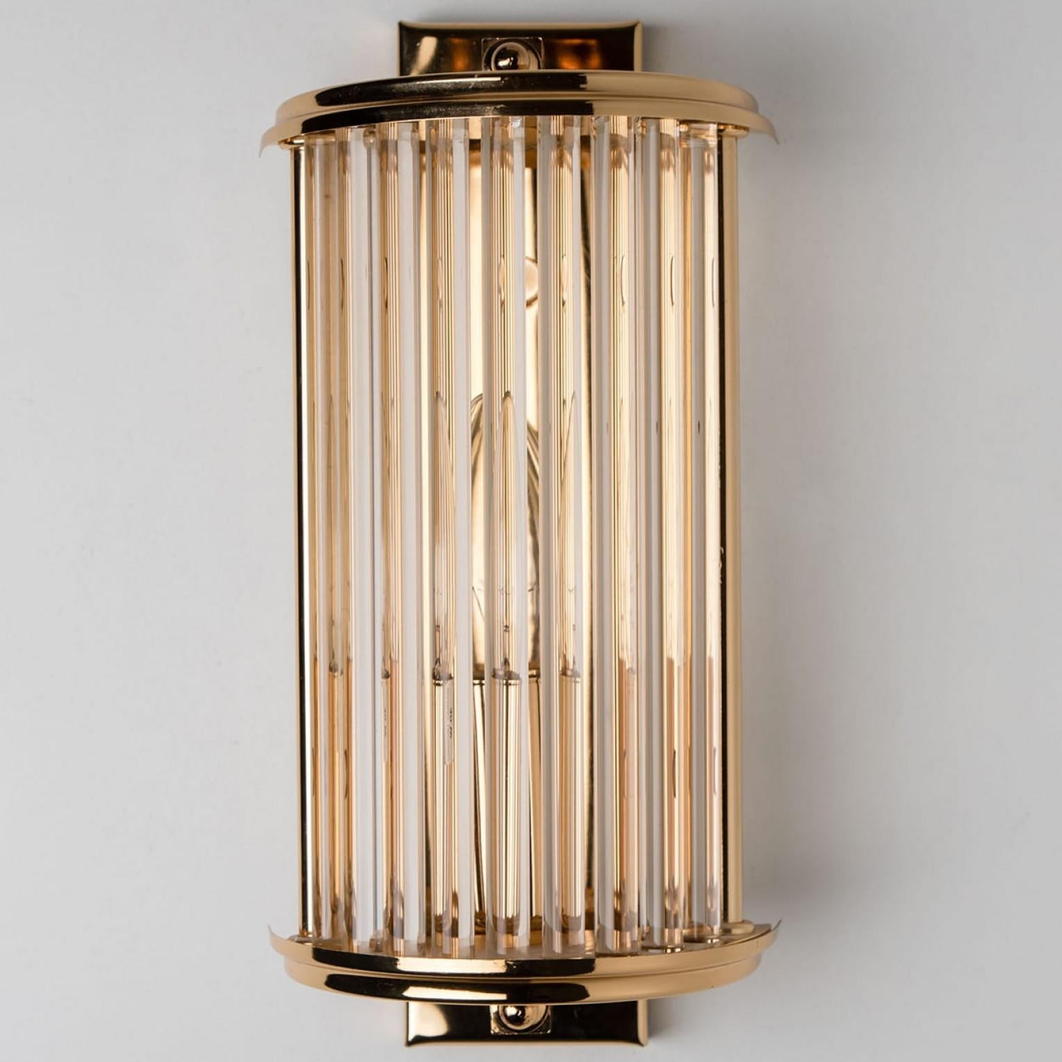 Art Deco Style Glass and Brass Wall lights, Italy 1970 For Sale 1