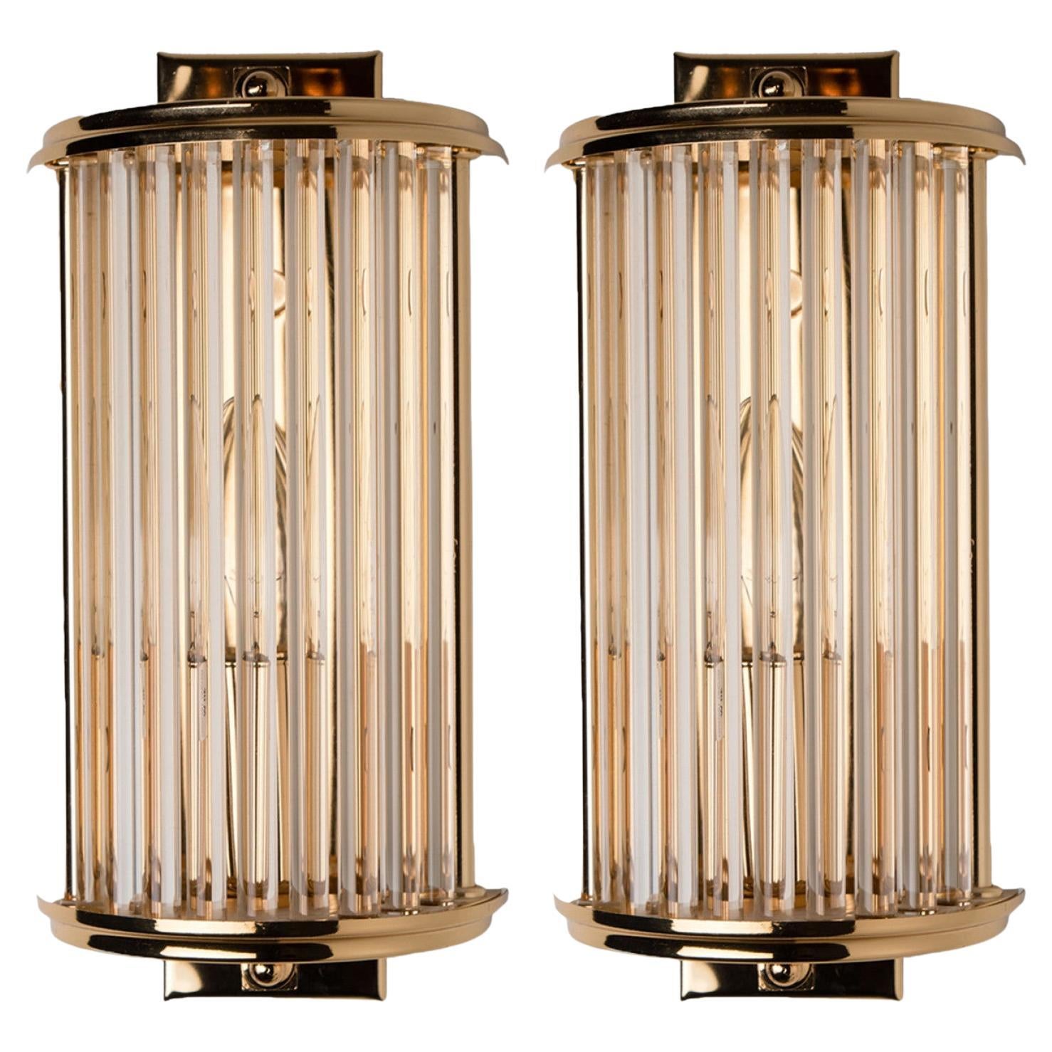 Art Deco Style Glass and Brass Wall Lights, Italy, 1970