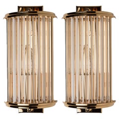Art Deco Style Glass and Brass Wall Lights, Italy, 1970