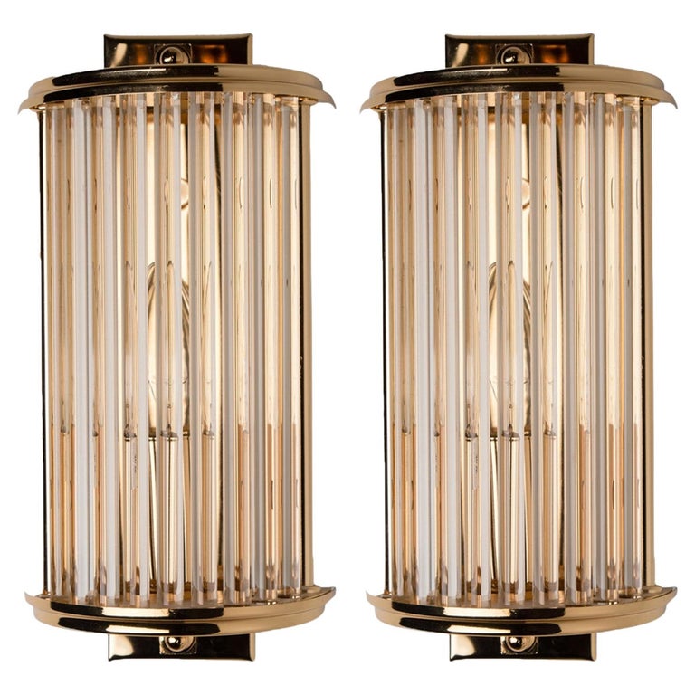 Art Deco Style Glass and Brass Wall lights, Italy 1970 For Sale at 1stDibs