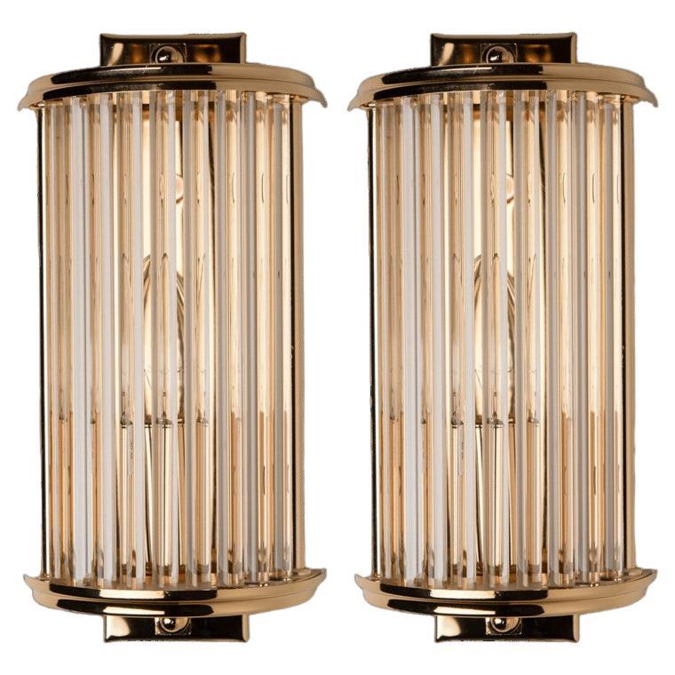 Art Deco Style Glass and Brass Wall lights, Italy 1970
