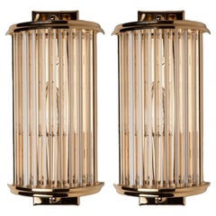Art Deco Style Glass and Brass Wall lights, Italy 1970