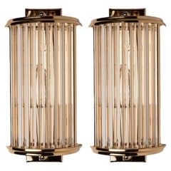 Art Deco Style Glass and Brass Wall lights, Italy 1970