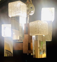 Lustre de style Art Déco en verre et bois de ronce avec 12 éclairages et 2 étages