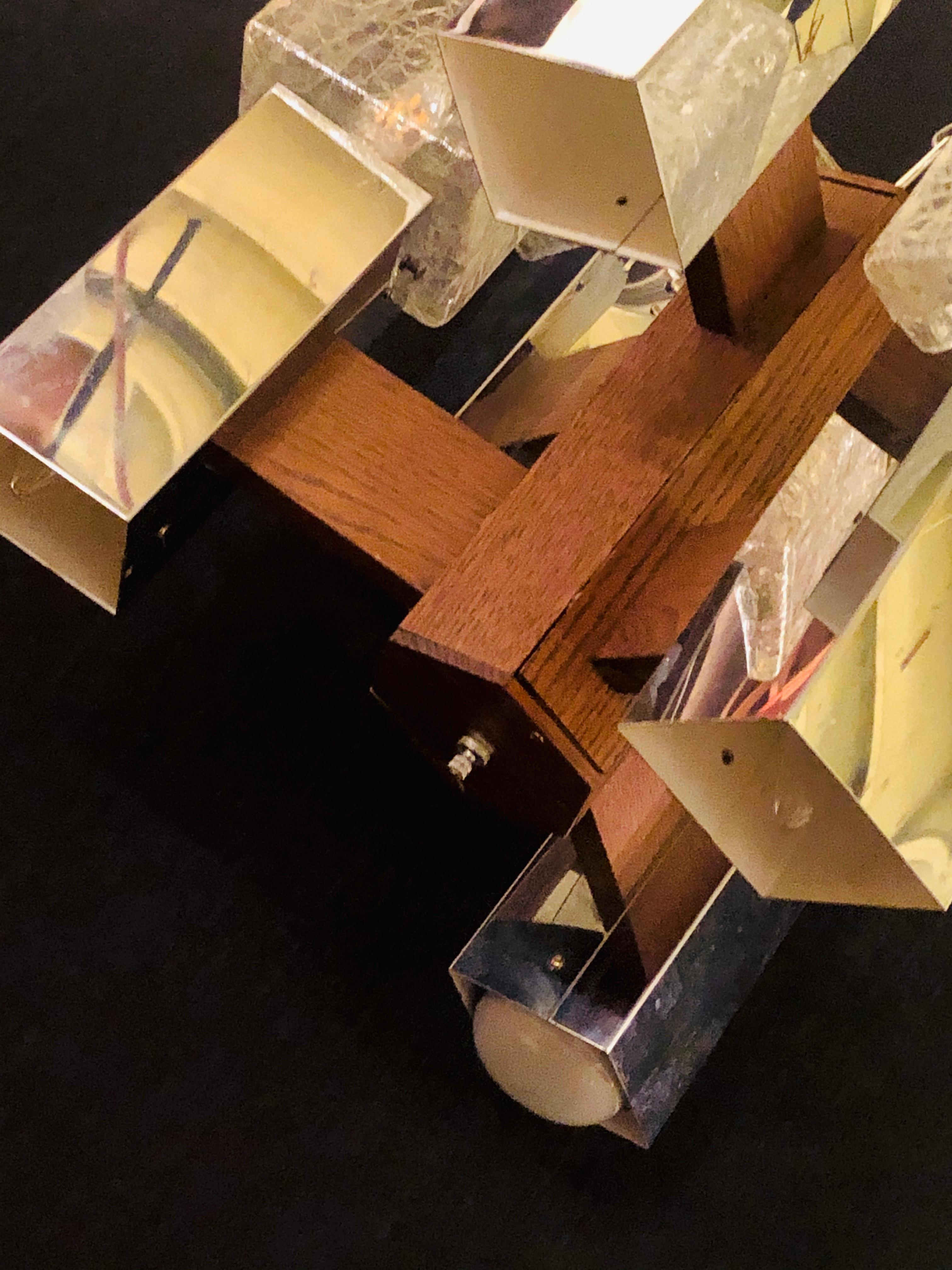 Lampadario in vetro e legno di radica in stile Art Déco con 12 luci e 2 livelli in vendita 3