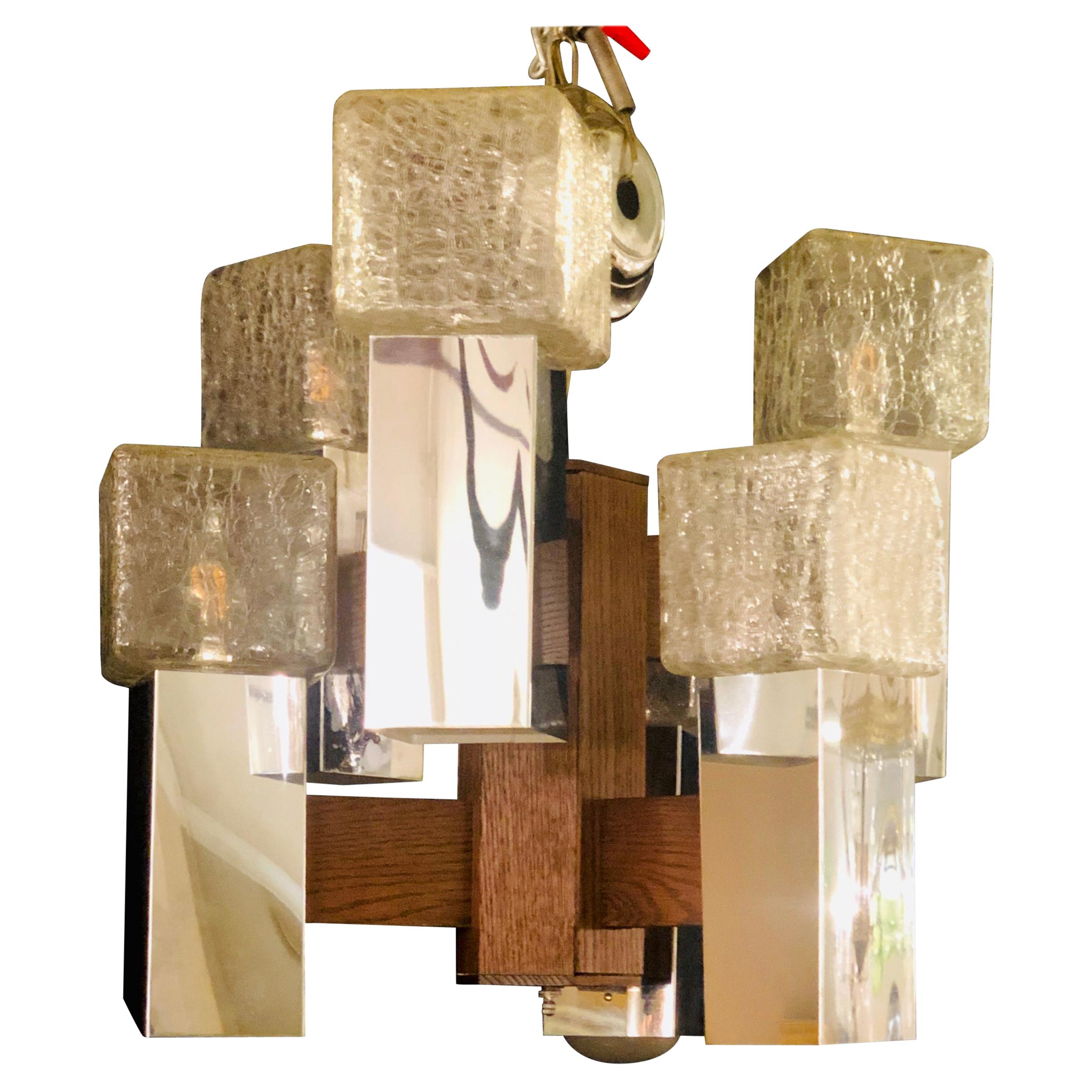Lustre de style Art Déco en verre et bois de ronce avec 12 éclairages et 2 étages 