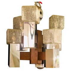 Art Deco Style Glass and Burl Wood Chandelier with 12 Lights and 2 Tier 