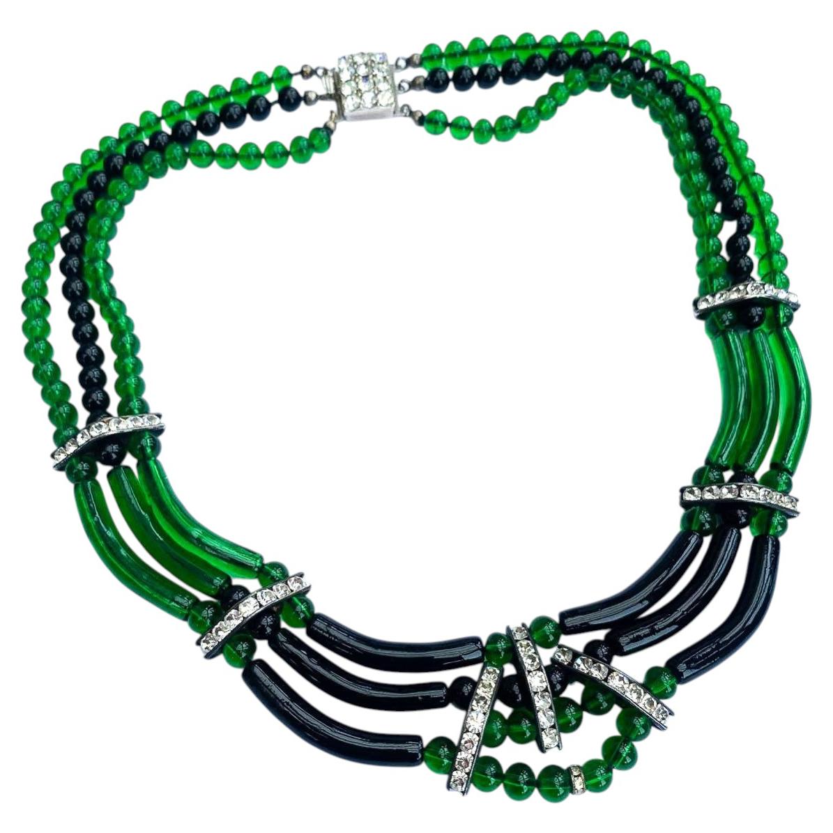 Collier de style Art déco en verre et pâte de verre transparente, attribué à… Archimede Seguso, Italie.