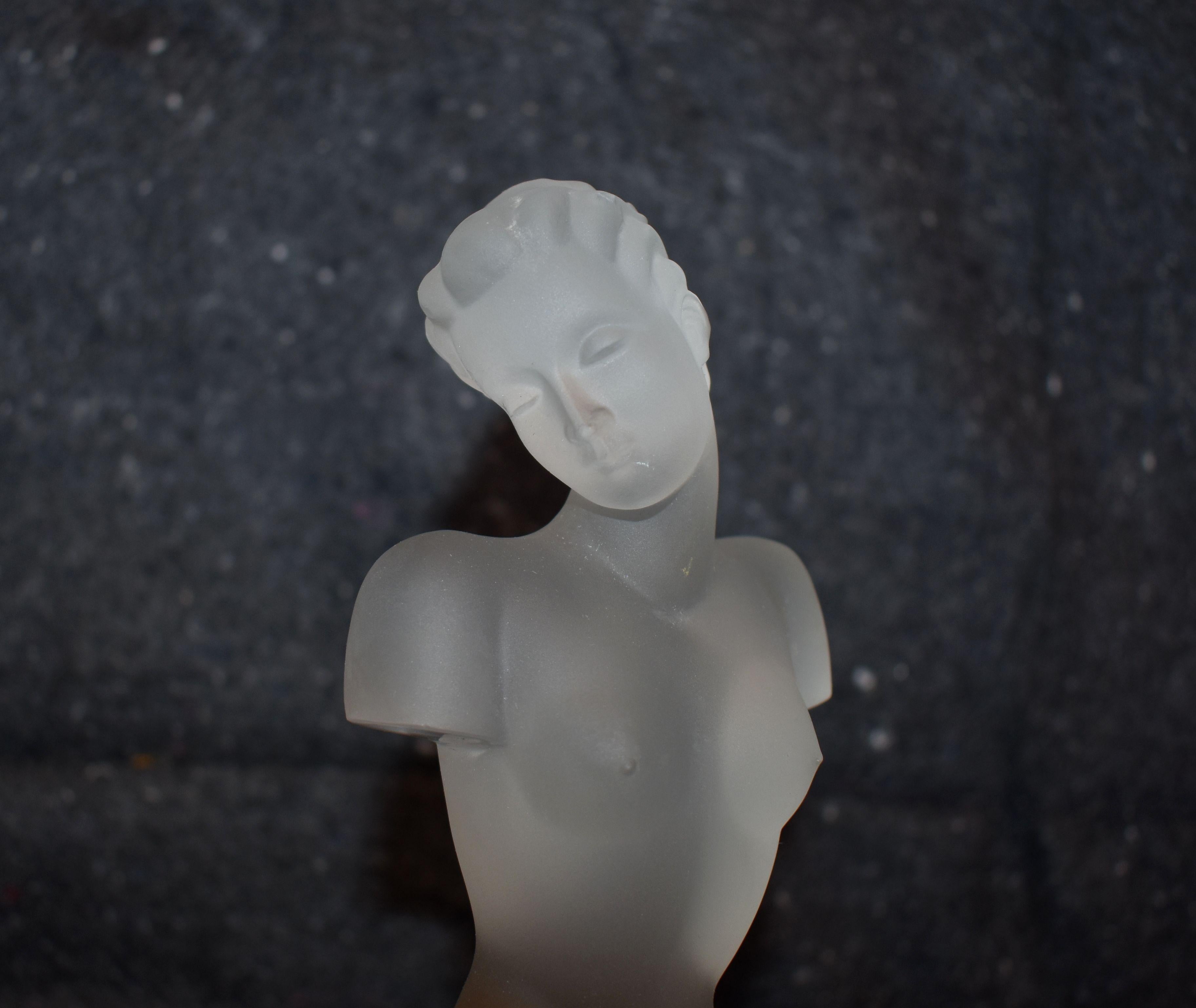 Czech Art Deco Style GLass and Frosted Nude Female Sculpture