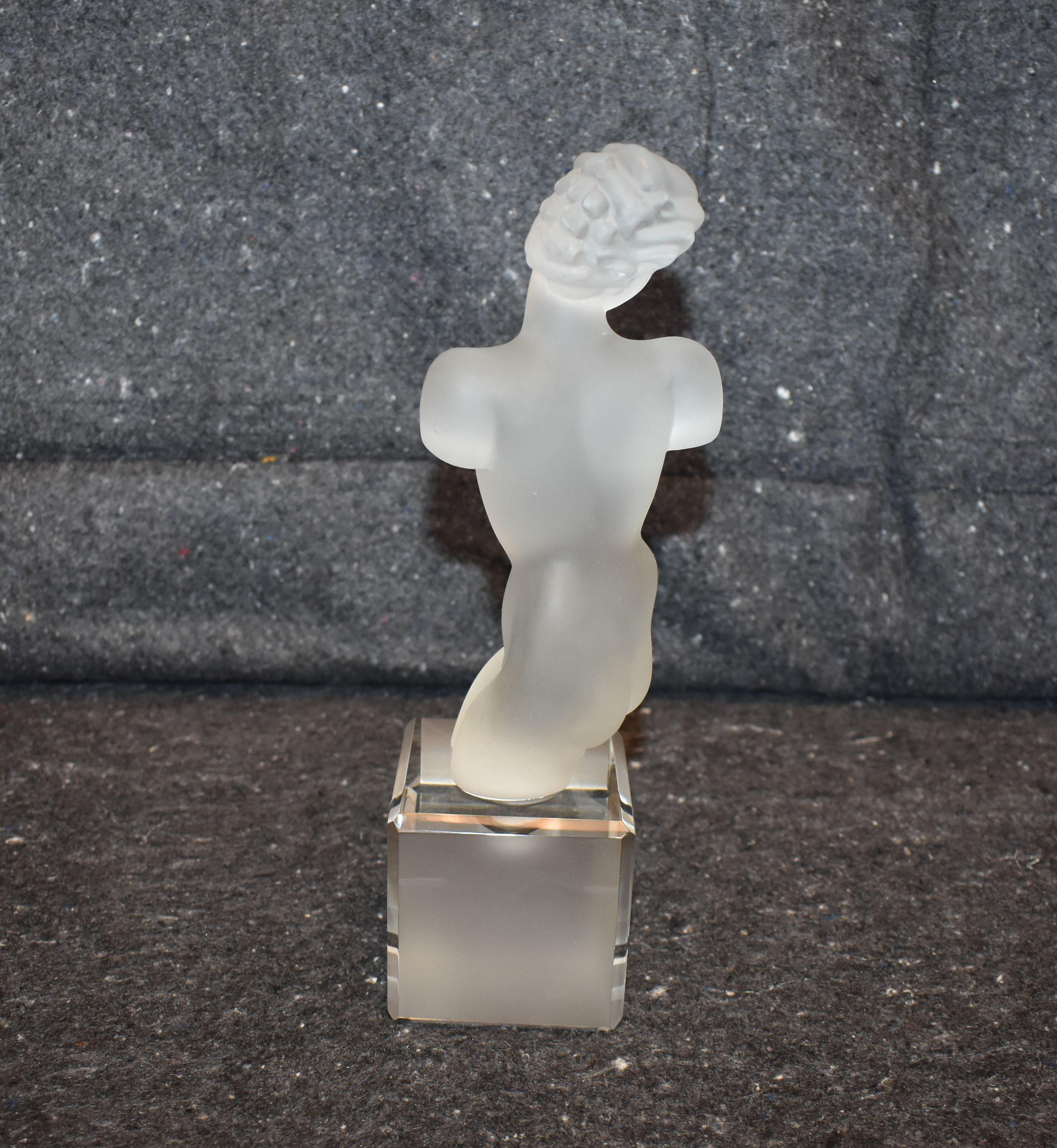 Art Glass Art Deco Style GLass and Frosted Nude Female Sculpture