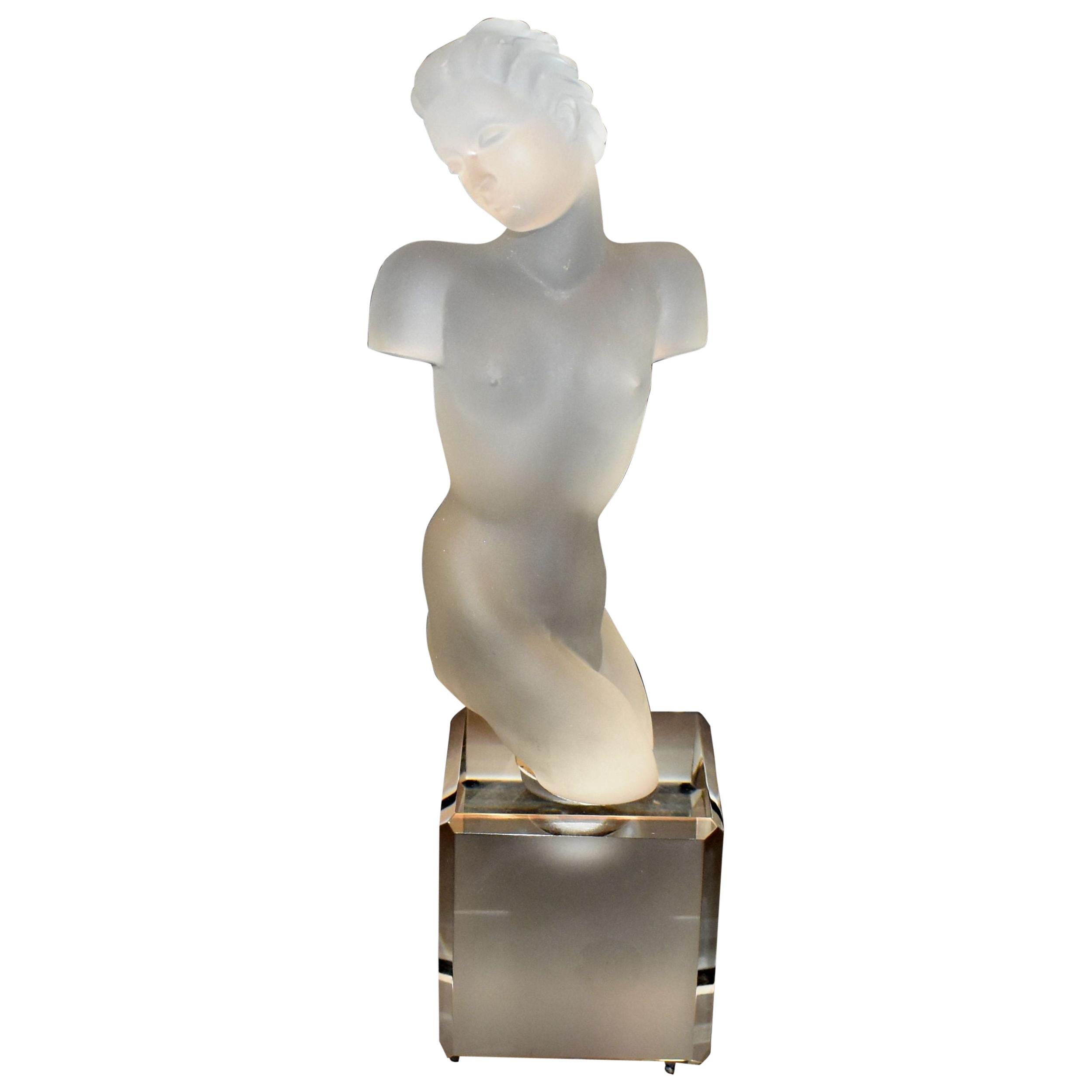 Art Deco Style GLass and Frosted Nude Female Sculpture