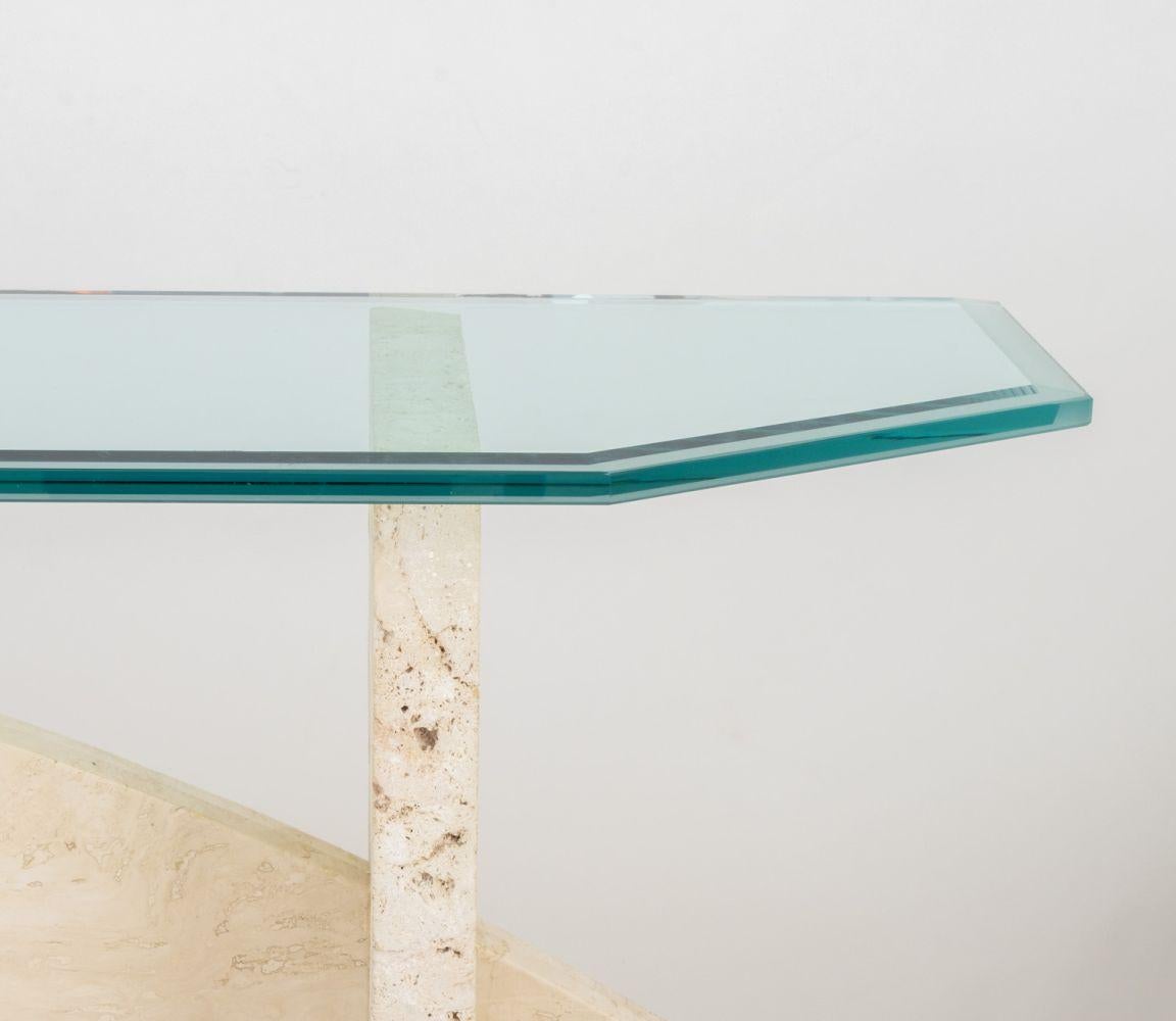 Art Deco Style Glass and Limestone Console Table In Good Condition For Sale In Astoria, NY