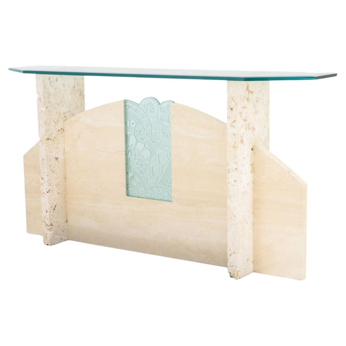 Art Deco Style Glass and Limestone Console Table For Sale